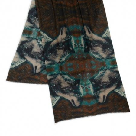 Wolf-Print Cashmere & Silk Scarf