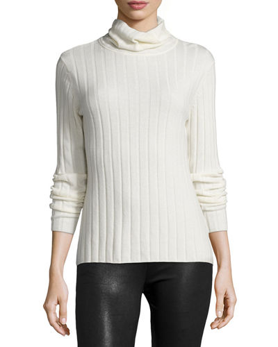Ribbed Wool/Cashmere Turtleneck Sweater