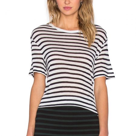 STRIPE RAYON LINEN TEE