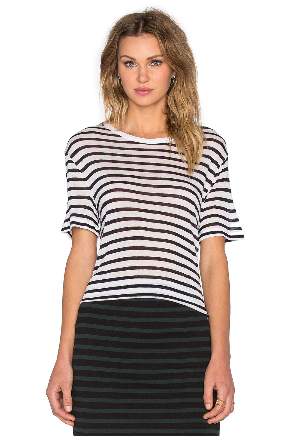 STRIPE RAYON LINEN TEE