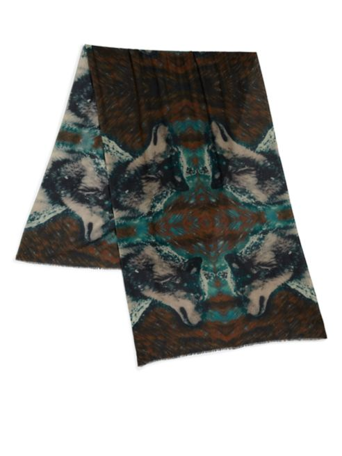 Wolf-Print Cashmere & Silk Scarf