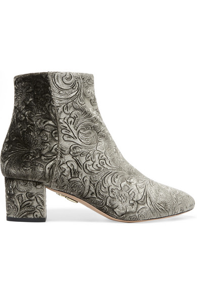 Baroque embossed velvet ankle boots