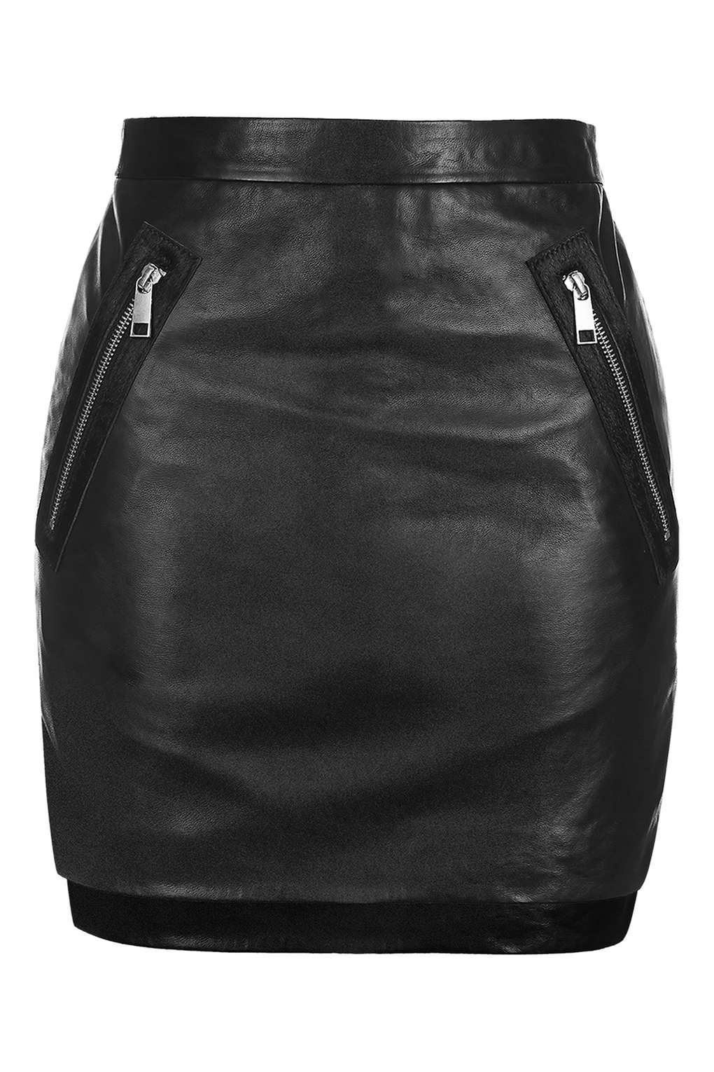 Zip Patch Leather Mini Skirt