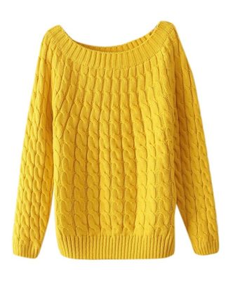 Yellow cable knit sweater