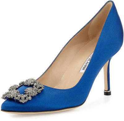 Manolo Blahnik Hangisi Crystal Buckle Satin Pump