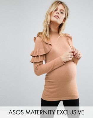Maternity Sweater with Ruffle Shoulder