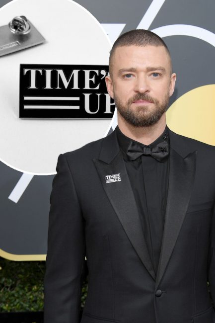 Male actors, directors, and producers showed their support by wearing "Time’s Up" lapel pins to the 2018 Golden Globes.