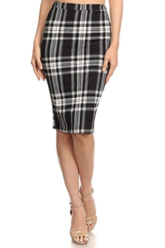 Plaid Print Knee Length Pencil Skirt