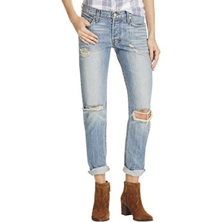  Womens Medium Wash Destroyed Straight Leg Jeans 