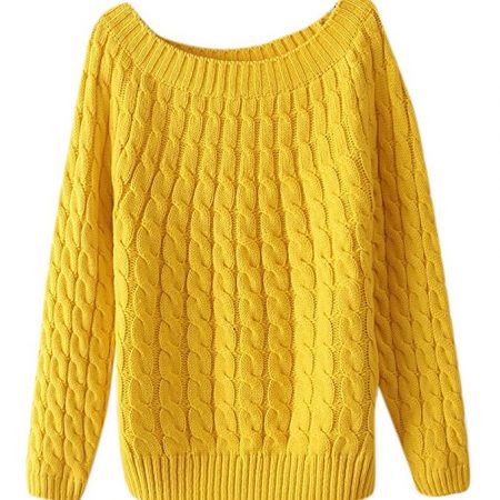Women's Classic Cable Knitted Loose Crew Neck Pullover Sweater