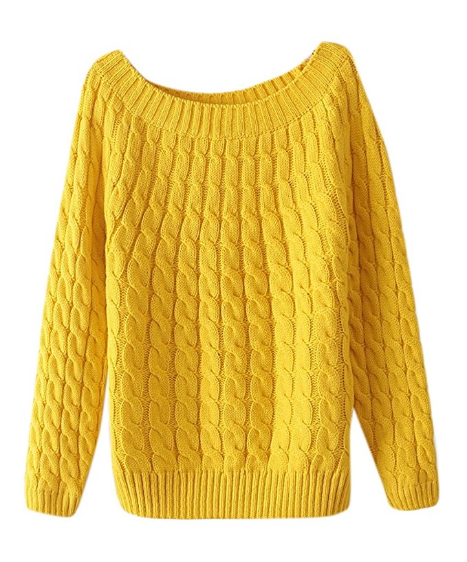 Women's Classic Cable Knitted Loose Crew Neck Pullover Sweater