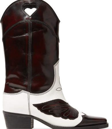 Marlyn Two-tone Embroidered Leather Knee Boots