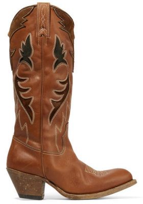 Suede-trimmed Embroidered Leather Knee Boots